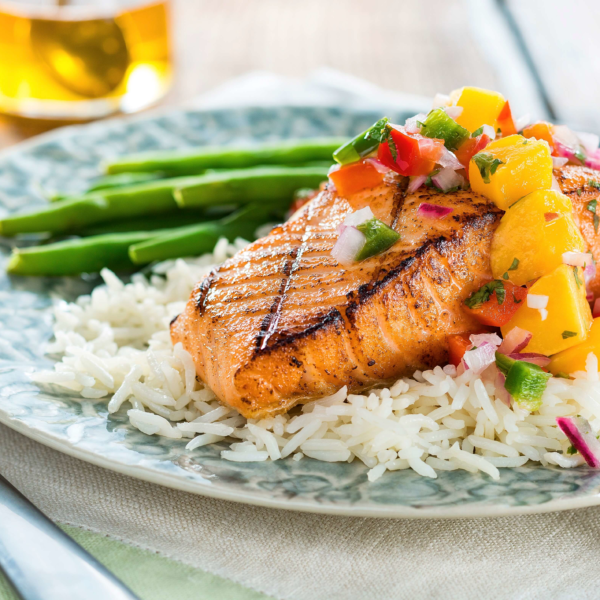 Sweet Spicy Salmon with Honeyed Mango Salsa